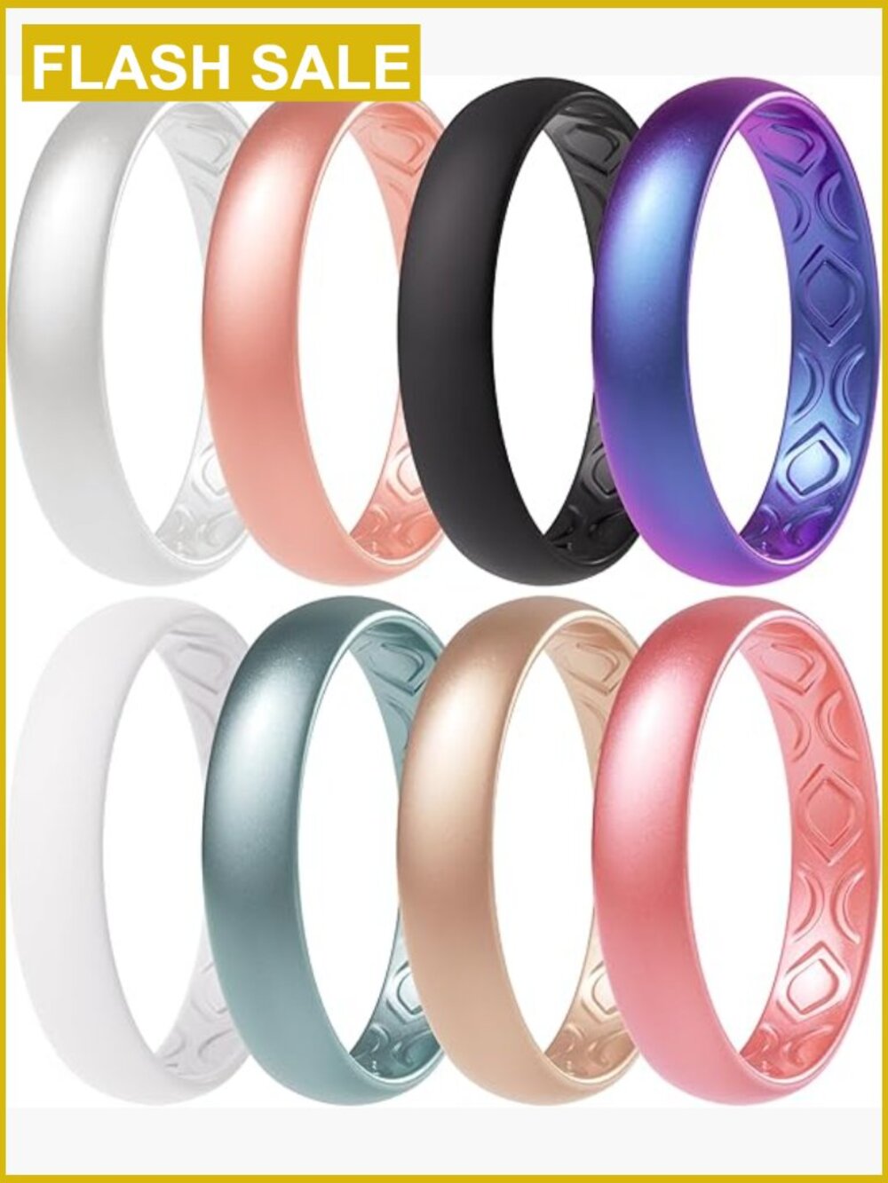 Silicone Wedding Bands, 8 Pack, Hypoallergenic, Safety Ring for Gym Workout,